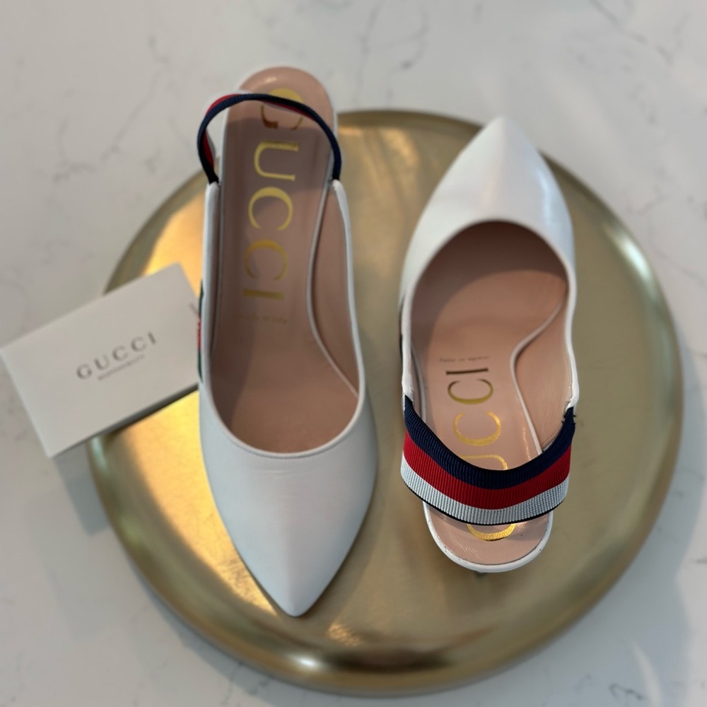 Gucci x Sylvie Web White Leather Heel